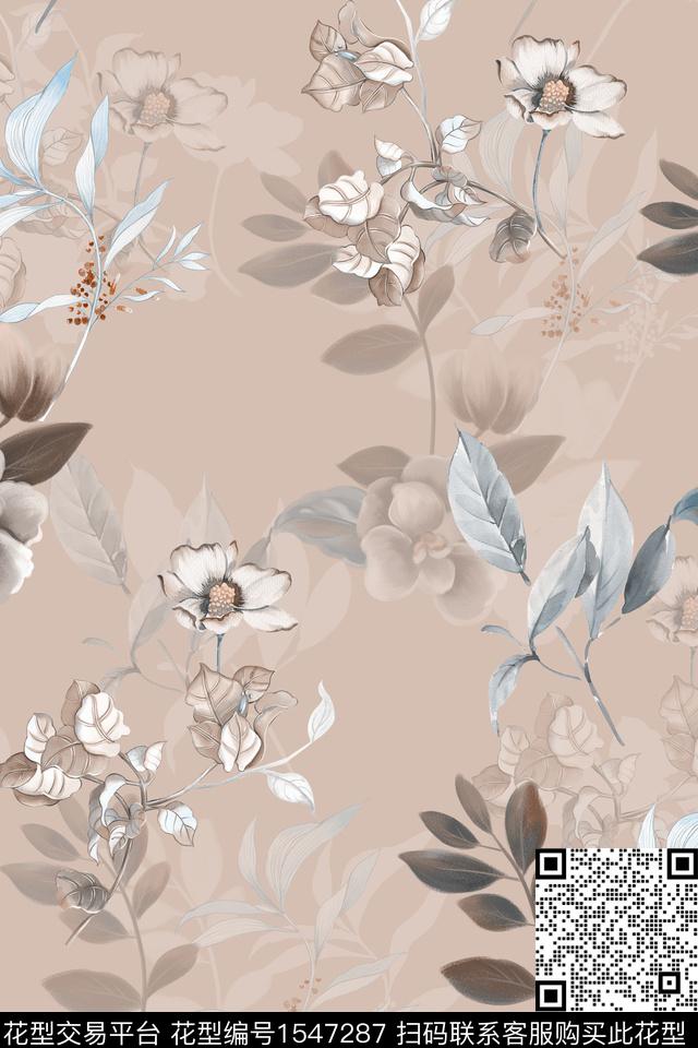 水彩花卉满版散花数码印花华亿平台下载（图片编号: 1547287） - 瓦栏（Walan）
