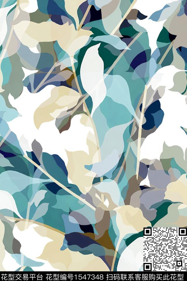 抽象叶子花卉数码印花华亿平台下载（图片编号: 1547348） - 瓦栏（Walan）