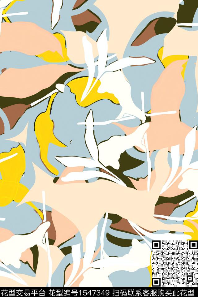 抽象花卉色块数码印花华亿平台下载（图片编号: 1547349） - 瓦栏（Walan）