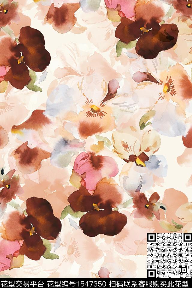 水彩花卉春夏华亿平台数码印花华亿平台下载（图片编号: 1547350） - 瓦栏（Walan）
