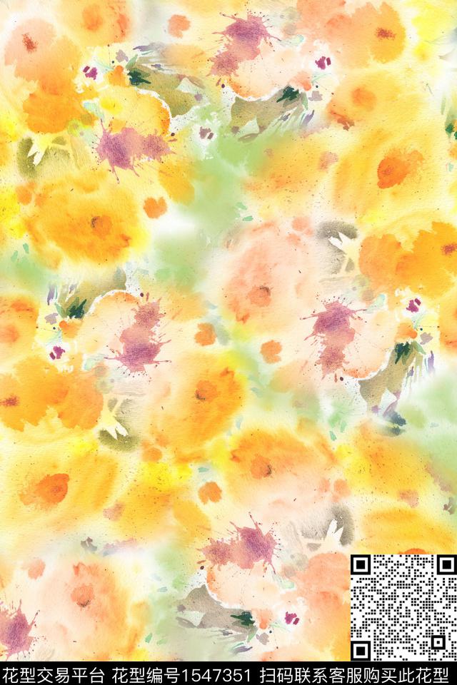 水彩抽象花卉花卉数码印花华亿平台下载（图片编号: 1547351） - 瓦栏（Walan）