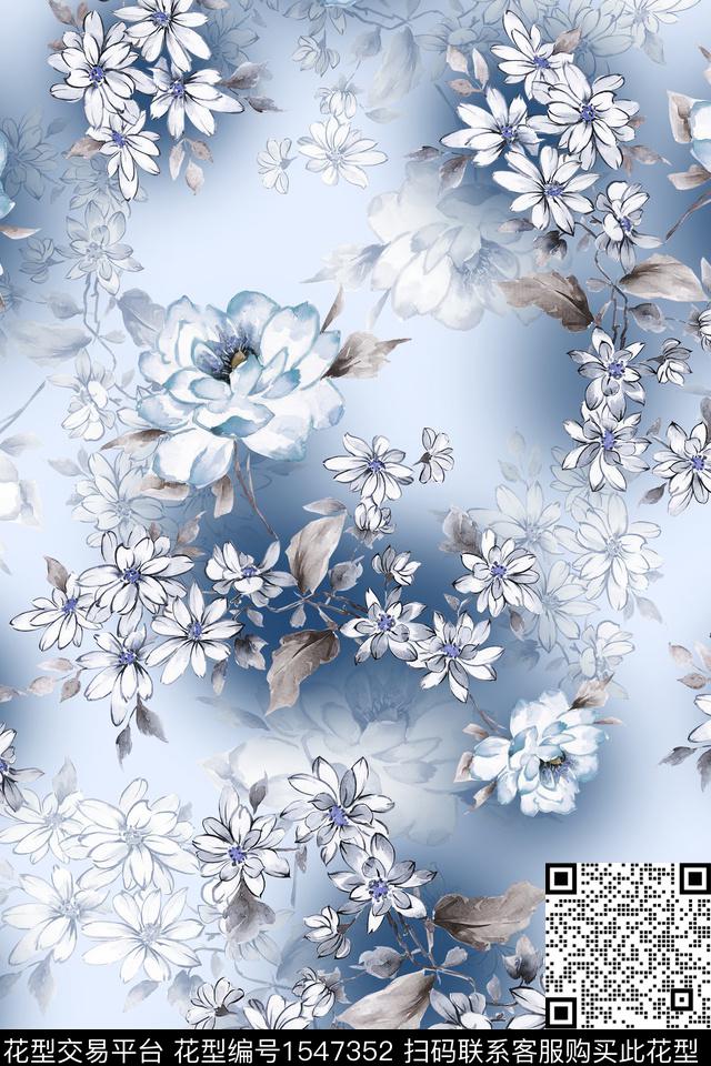 水彩影花花卉数码印花华亿平台下载（图片编号: 1547352） - 瓦栏（Walan）