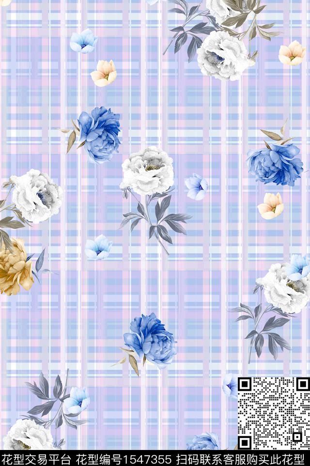 格子花卉碎花数码印花华亿平台下载（图片编号: 1547355） - 瓦栏（Walan）