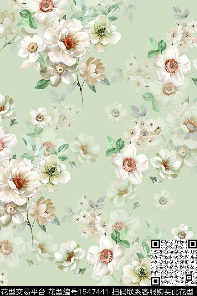 水彩影花花卉数码印花华亿平台下载（图片编号: 1547441） - 瓦栏（Walan）