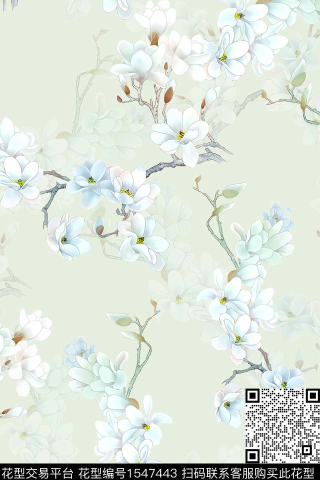玉兰花影花花卉数码印花华亿平台下载（图片编号: 1547443） - 瓦栏（Walan）