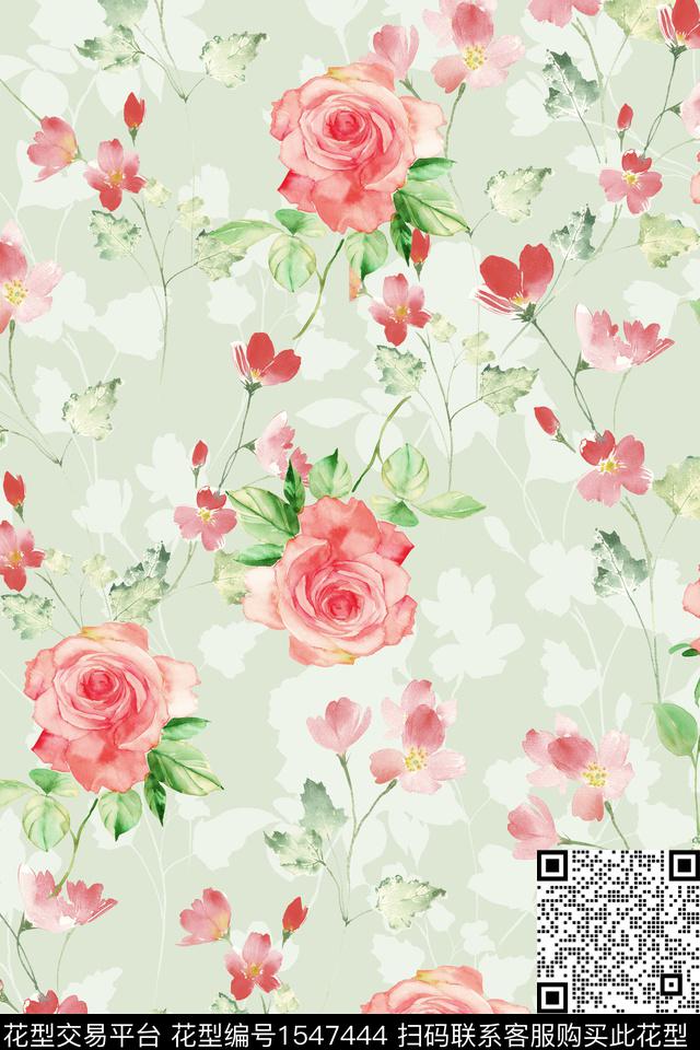 水彩花卉影花数码印花华亿平台下载（图片编号: 1547444） - 瓦栏（Walan）