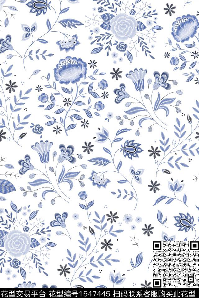 花卉民族花卉碎花数码印花华亿平台下载（图片编号: 1547445） - 瓦栏（Walan）