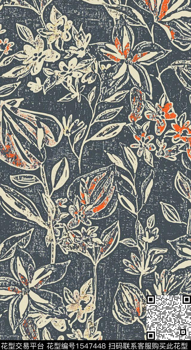手绘花卉绿植树叶肌理传统印花华亿平台下载（图片编号: 1547448） - 瓦栏（Walan）