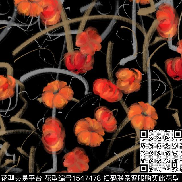 手绘花卉水粉抽象数码印花华亿平台下载（图片编号: 1547478） - 瓦栏（Walan）