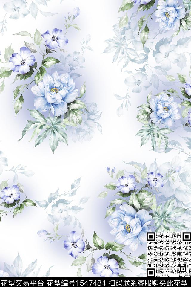 影花水彩花卉数码印花华亿平台下载（图片编号: 1547484） - 瓦栏（Walan）