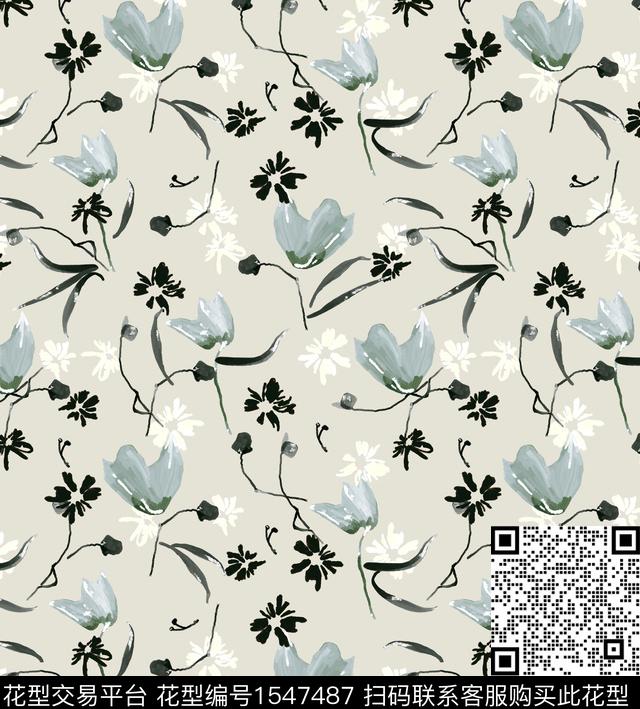 女装花卉连衣裙数码印花华亿平台下载（图片编号: 1547487） - 瓦栏（Walan）