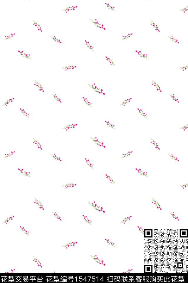 手绘花卉小清新白底花数码印花华亿平台下载（图片编号: 1547514） - 瓦栏（Walan）