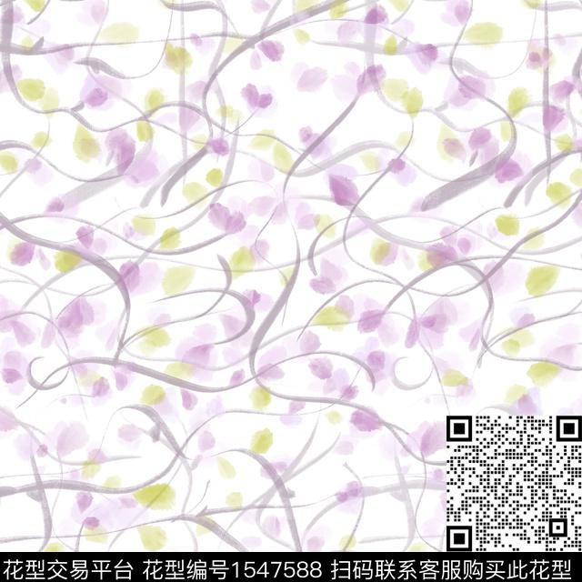抽象花卉线条水彩数码印花华亿平台下载（图片编号: 1547588） - 瓦栏（Walan）