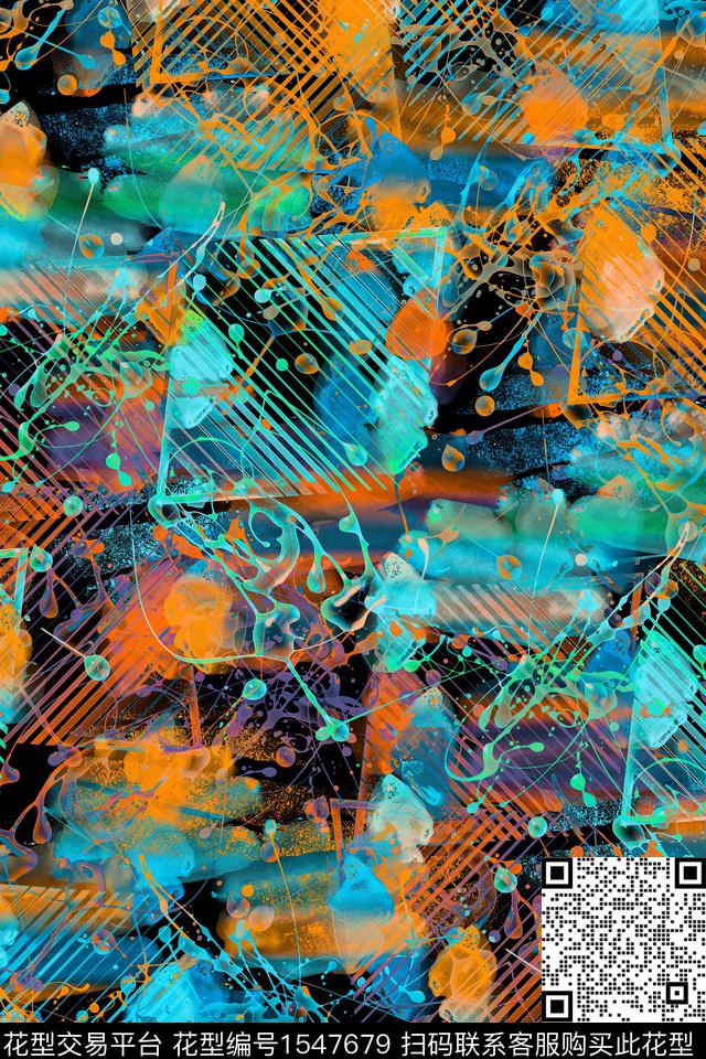 抽象条纹几何数码印花华亿平台下载（图片编号: 1547679） - 瓦栏（Walan）