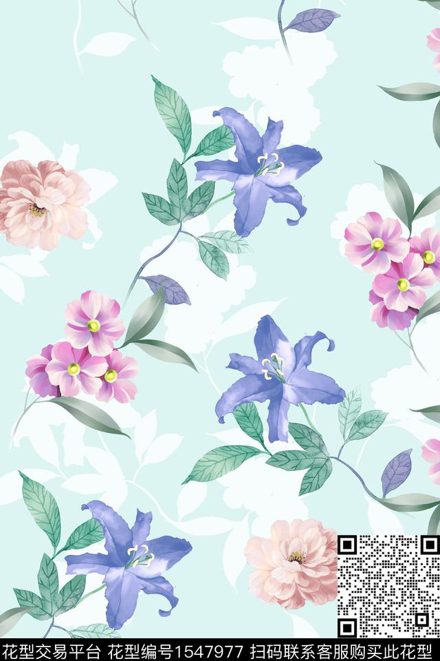 花卉清爽剪影数码印花华亿平台下载（图片编号: 1547977） - 瓦栏（Walan）