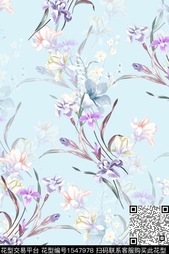 花卉清爽影花数码印花华亿平台下载（图片编号: 1547978） - 瓦栏（Walan）