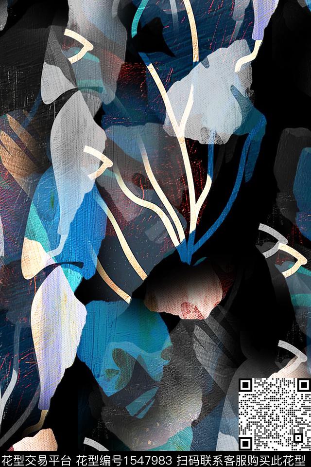 抽象黑底肌理数码印花华亿平台下载（图片编号: 1547983） - 瓦栏（Walan）