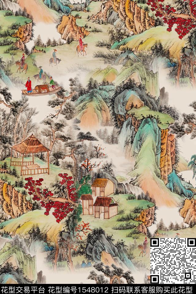 国画中国风旗袍数码印花华亿平台下载（图片编号: 1548012） - 瓦栏（Walan）