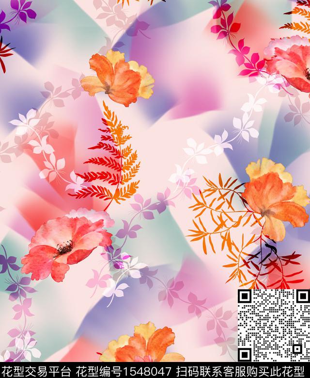 女装花卉连衣裙数码印花华亿平台下载（图片编号: 1548047） - 瓦栏（Walan）