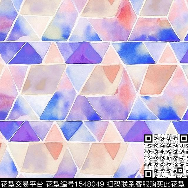 几何水彩watercolor数码印花华亿平台下载（图片编号: 1548049） - 瓦栏（Walan）