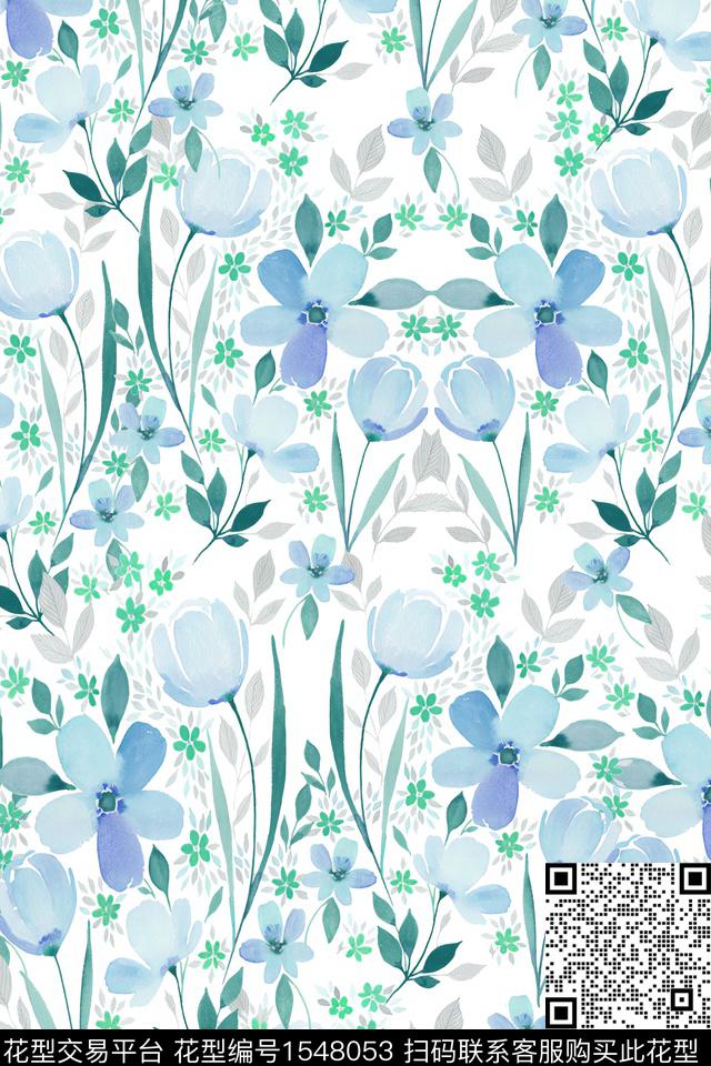 水彩花卉满版散花数码印花华亿平台下载（图片编号: 1548053） - 瓦栏（Walan）