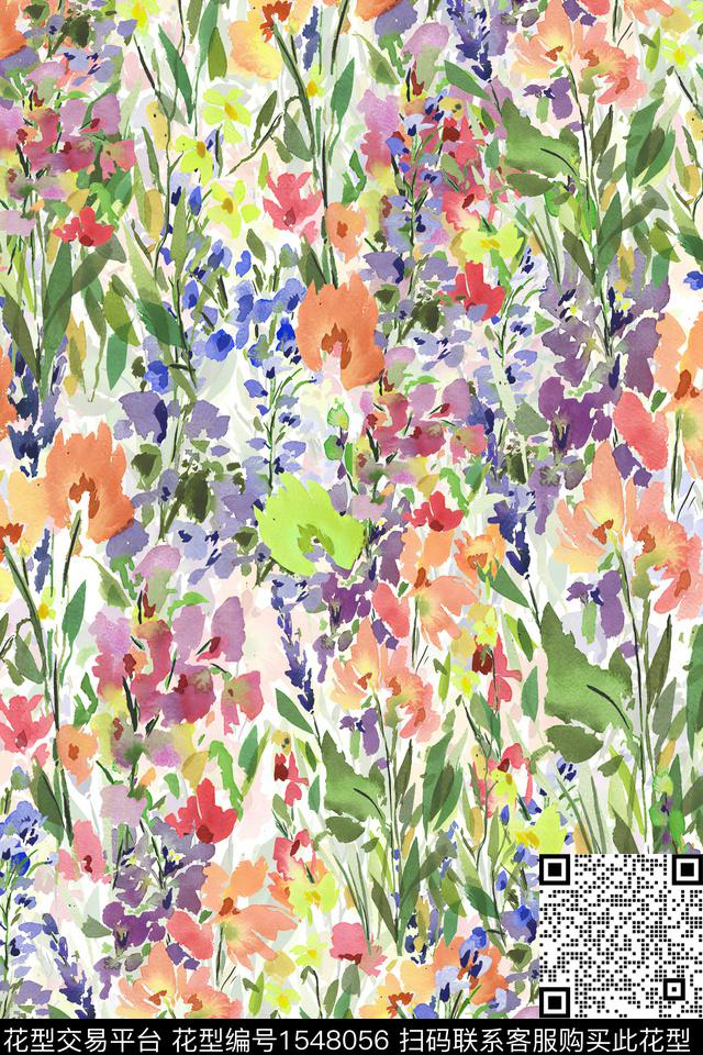 水彩花卉满版散花数码印花华亿平台下载（图片编号: 1548056） - 瓦栏（Walan）