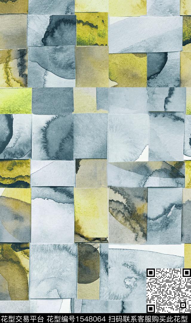 抽象几何水彩数码印花华亿平台下载（图片编号: 1548064） - 瓦栏（Walan）