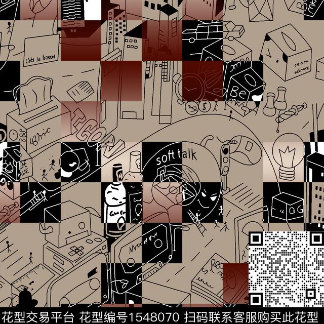 线条格子趣味传统印花华亿平台下载（图片编号: 1548070） - 瓦栏（Walan）