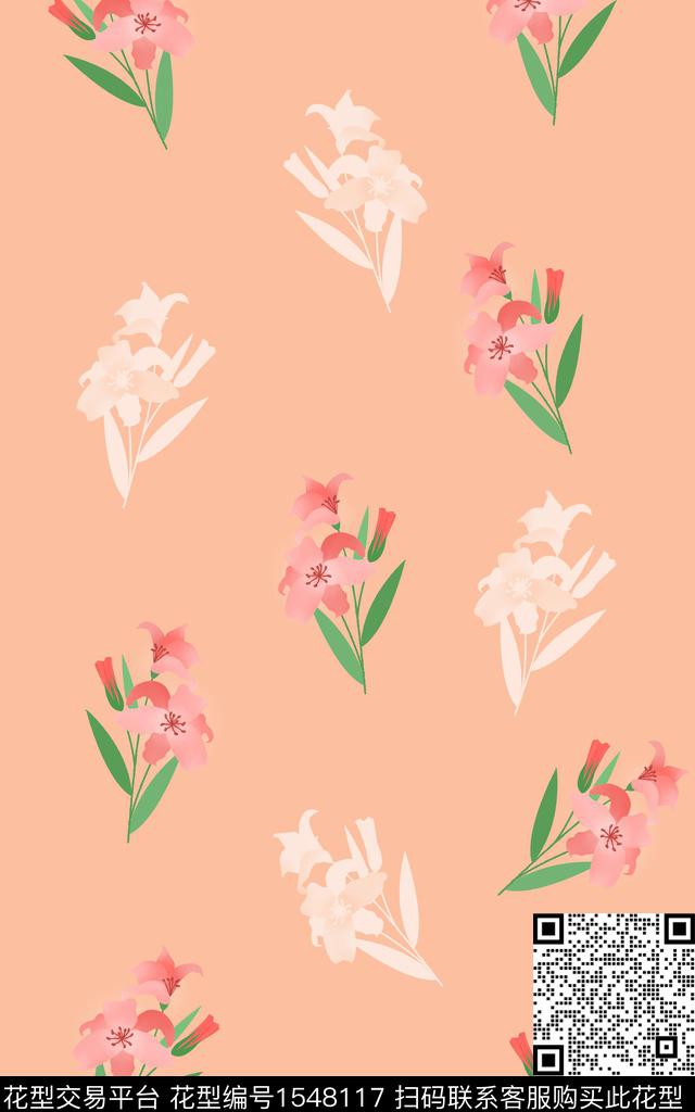 花卉清爽底花卉影花数码印花华亿平台下载（图片编号: 1548117） - 瓦栏（Walan）