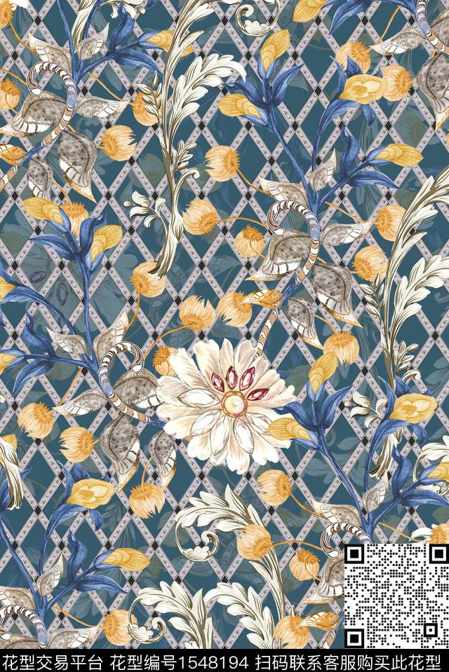 抽象花卉花卉数码印花华亿平台下载（图片编号: 1548194） - 瓦栏（Walan）