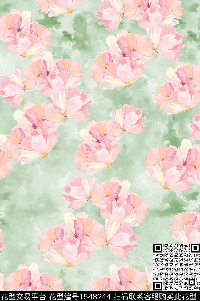 水彩花卉底纹数码印花华亿平台下载（图片编号: 1548244） - 瓦栏（Walan）