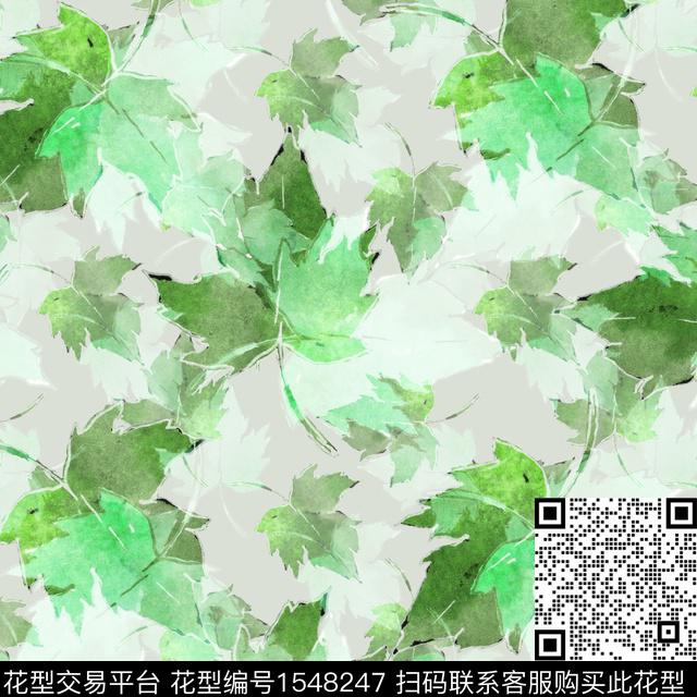 水彩枫叶影花数码印花华亿平台下载（图片编号: 1548247） - 瓦栏（Walan）