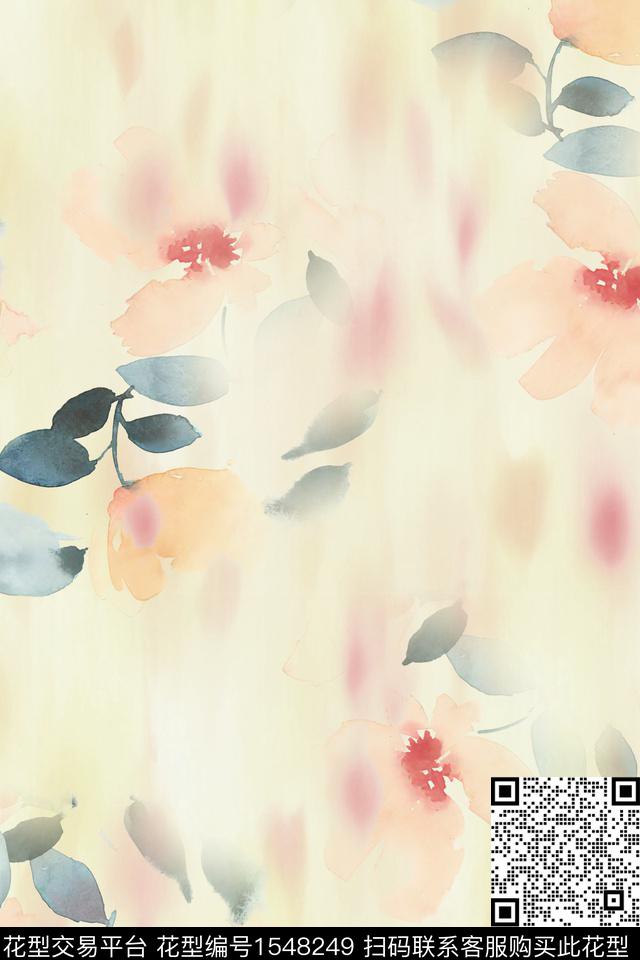 水彩抽象花卉数码印花华亿平台下载（图片编号: 1548249） - 瓦栏（Walan）