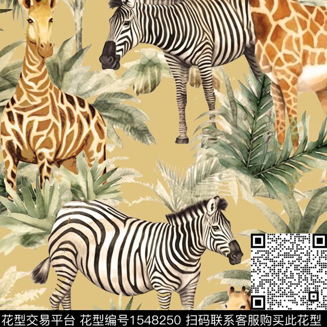 长颈鹿斑马树木数码印花华亿平台下载（图片编号: 1548250） - 瓦栏（Walan）