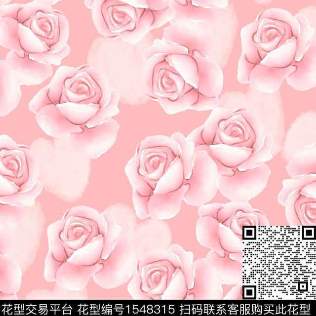 玫瑰花大花粉红数码印花华亿平台下载（图片编号: 1548315） - 瓦栏（Walan）