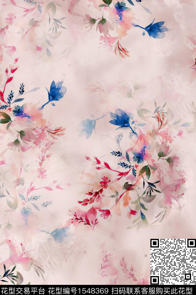 水彩花卉影花数码印花华亿平台下载（图片编号: 1548369） - 瓦栏（Walan）