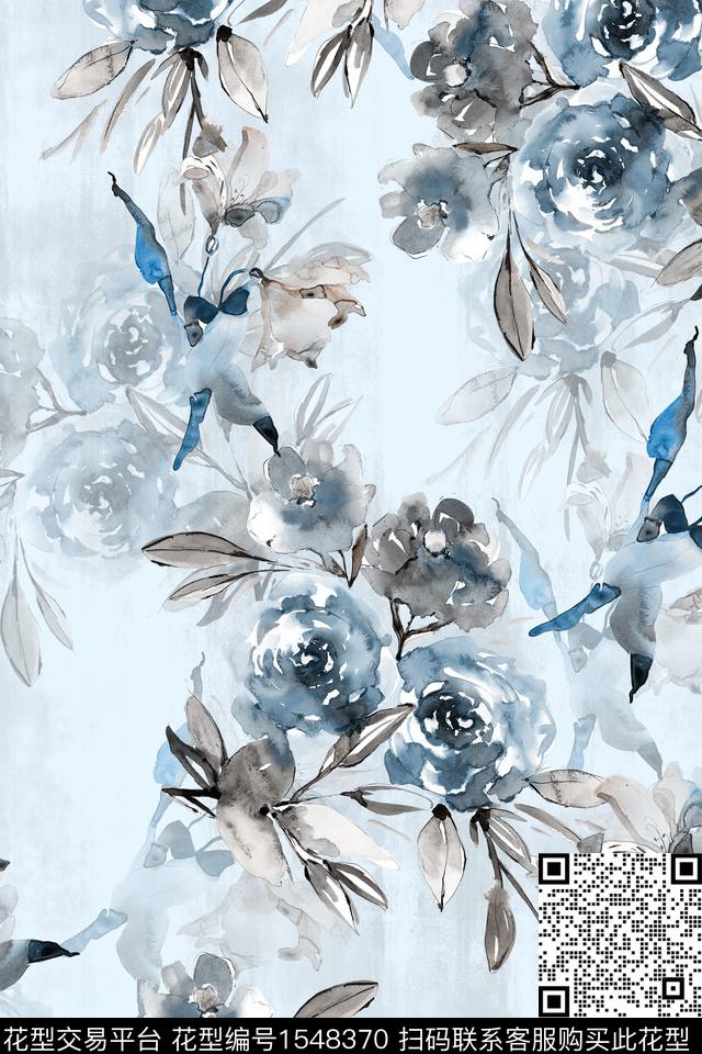 水彩花卉大花数码印花华亿平台下载（图片编号: 1548370） - 瓦栏（Walan）