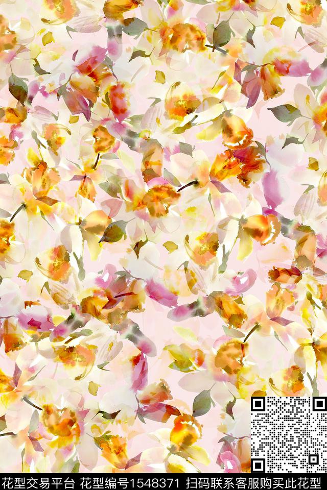 水彩花卉满版散花数码印花华亿平台下载（图片编号: 1548371） - 瓦栏（Walan）