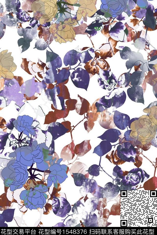满版散花抽象花卉花卉数码印花华亿平台下载（图片编号: 1548376） - 瓦栏（Walan）