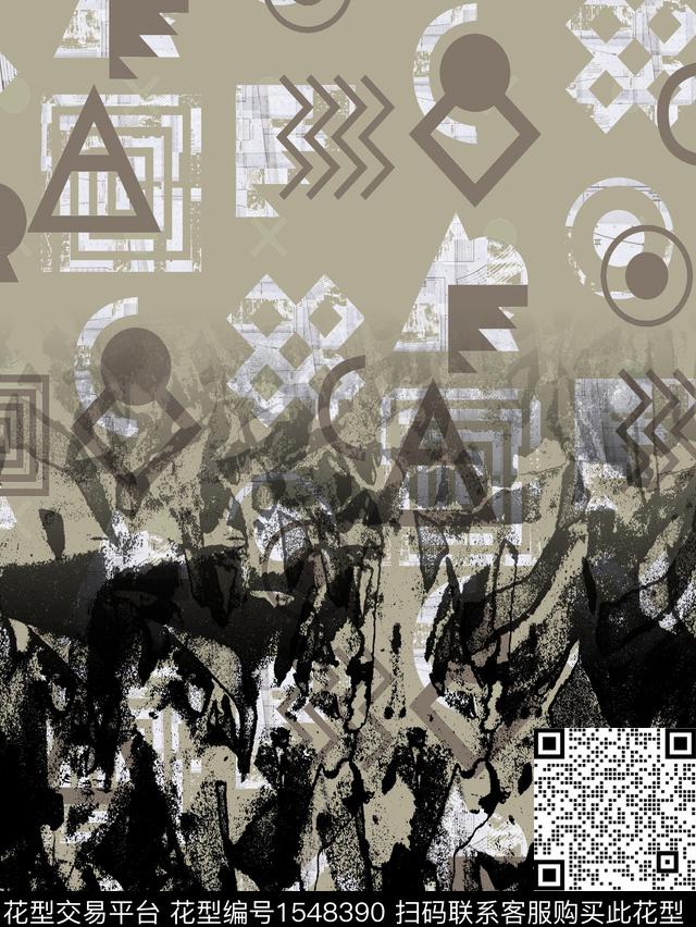 定位几何抽象男装数码印花华亿平台下载（图片编号: 1548390） - 瓦栏（Walan）