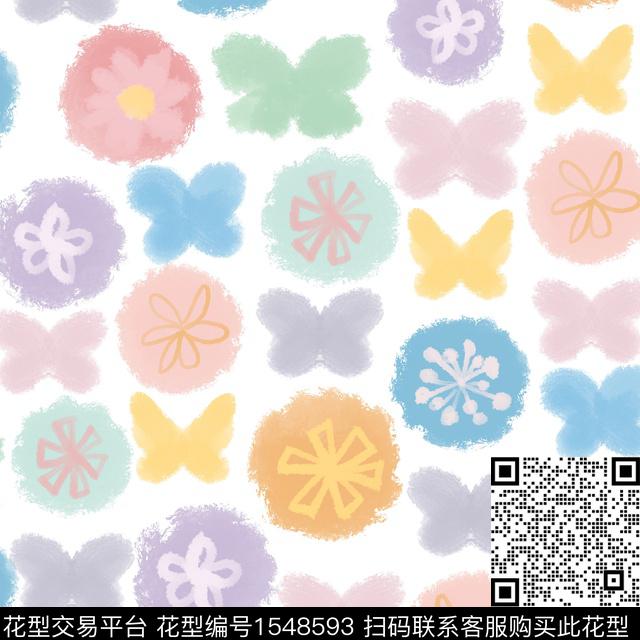 趣味蝴蝶花数码印花华亿平台下载（图片编号: 1548593） - 瓦栏（Walan）