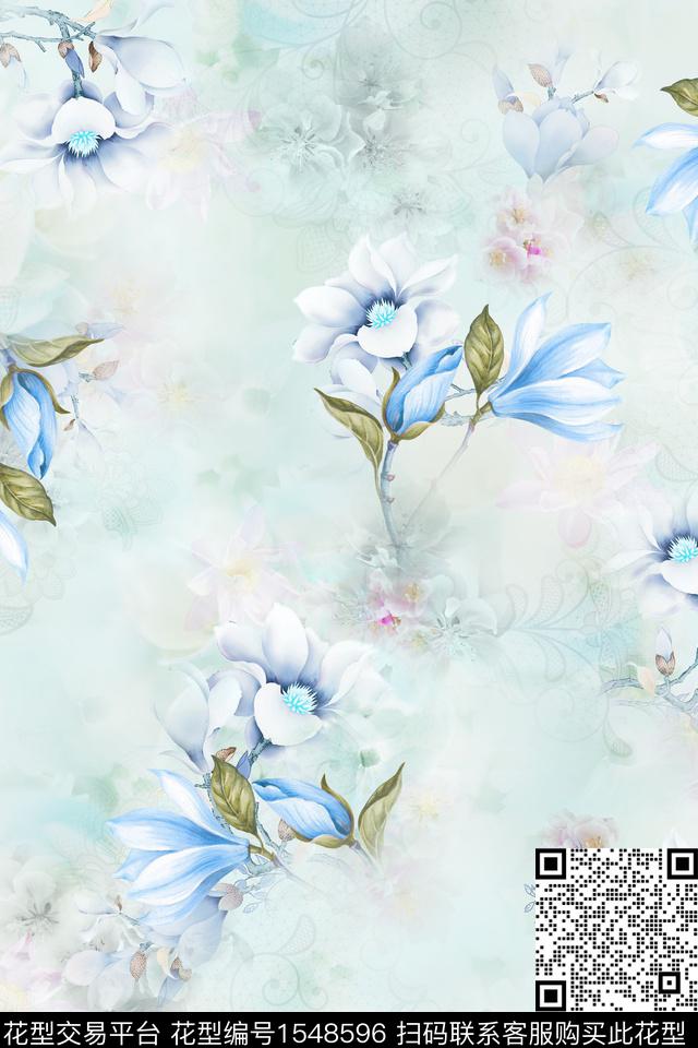 水彩花卉底纹数码印花华亿平台下载（图片编号: 1548596） - 瓦栏（Walan）