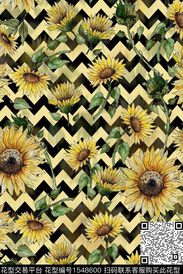 抽象花卉花卉向日葵数码印花华亿平台下载（图片编号: 1548600） - 瓦栏（Walan）
