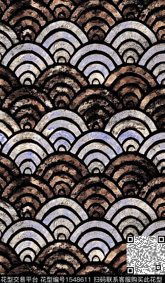 青海波日式几何数码印花华亿平台下载（图片编号: 1548611） - 瓦栏（Walan）