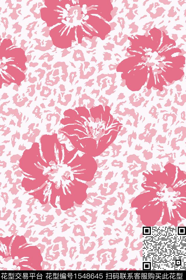 豹纹动物纹花卉数码印花华亿平台下载（图片编号: 1548645） - 瓦栏（Walan）