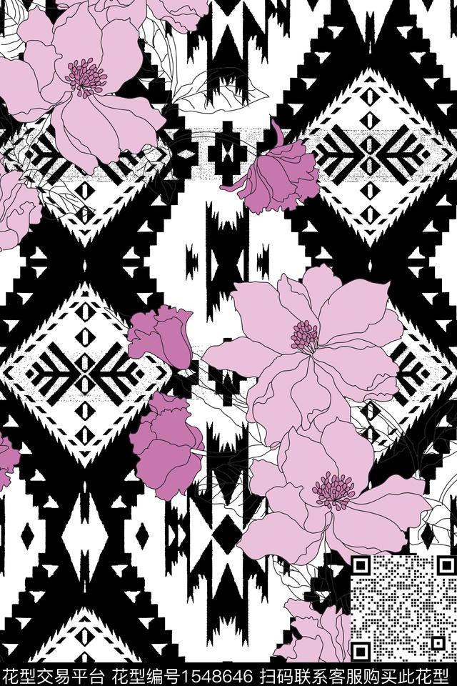 民族风纹样花卉数码印花华亿平台下载（图片编号: 1548646） - 瓦栏（Walan）
