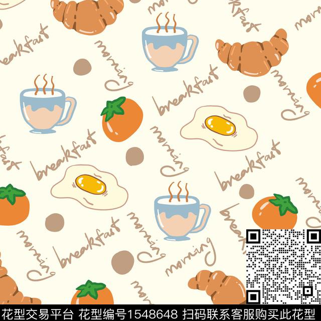 趣味牛角包荷包蛋传统印花华亿平台下载（图片编号: 1548648） - 瓦栏（Walan）