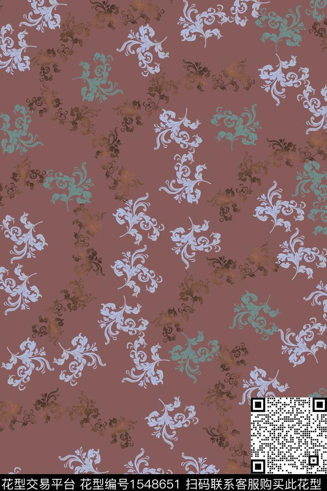 复古大牌风定位花数码印花华亿平台下载（图片编号: 1548651） - 瓦栏（Walan）