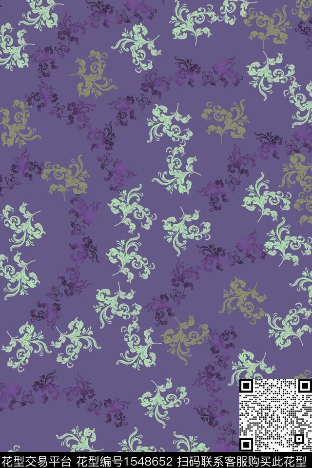 复古大牌风定位花数码印花华亿平台下载（图片编号: 1548652） - 瓦栏（Walan）