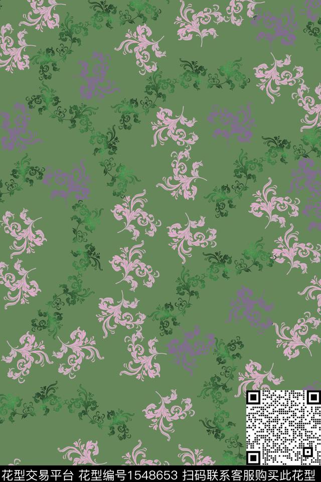 复古大牌风定位花数码印花华亿平台下载（图片编号: 1548653） - 瓦栏（Walan）